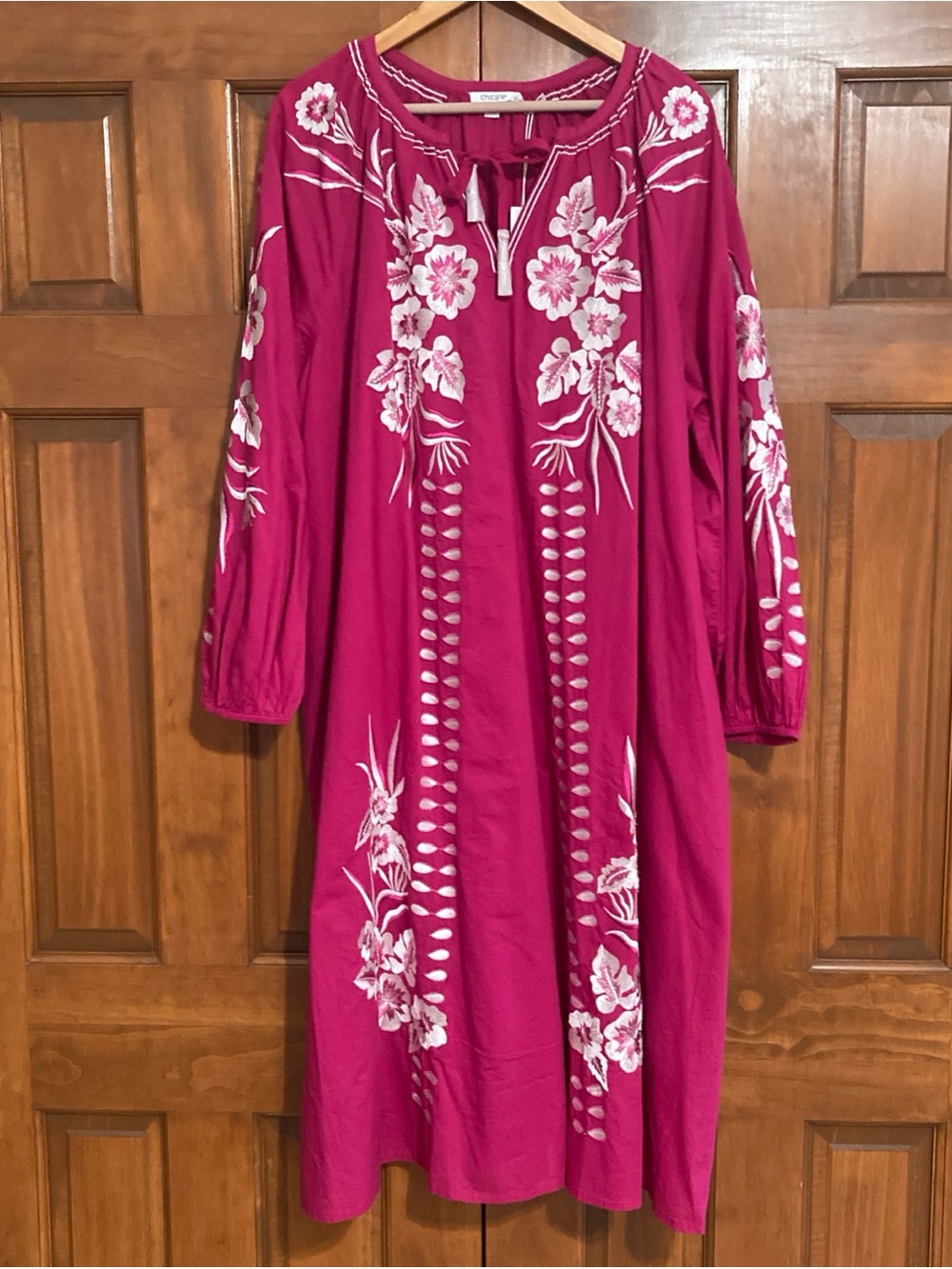 NWT Chico's Baloon sleeve kaftan Fuchsia Embroidered maxi Dress women’s size 20